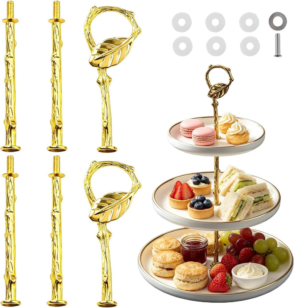 Set van 2 taartetage staven goud, metalen staven, Vorm van de bladeren, voor taarten