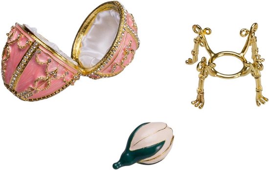 Danila-souvenirs Faberge-stijl Rozeknop ei juwelendoos juwelenkistje met bloem 9,5 cm roze — afbeelding 5