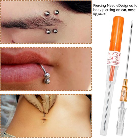 10 stuks piercingnaalden, professionele 14G katheternaalden, roestvrijstalen piercinggereedschap, voor oorlippen, neus, tong, buiktepel — afbeelding 3