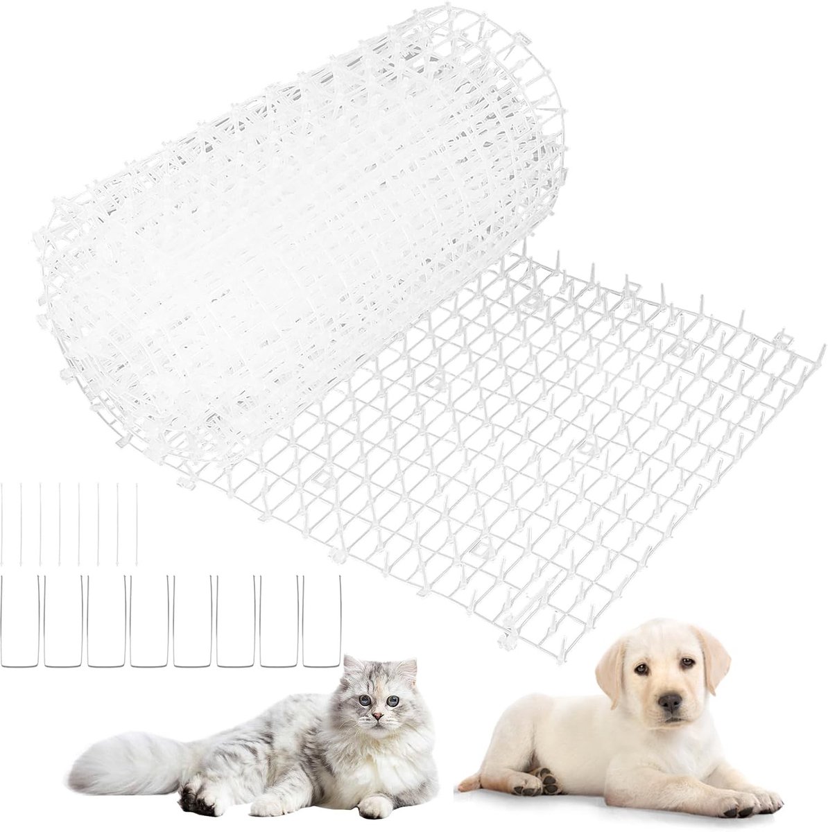 Cat Repeller Mat 30 x 200 cm - Anti-Katten Mat van Wit Plastic met Grondpinnen en Kabelbinders, Flexibele Dierenbarrière voor Tuin en Balkon