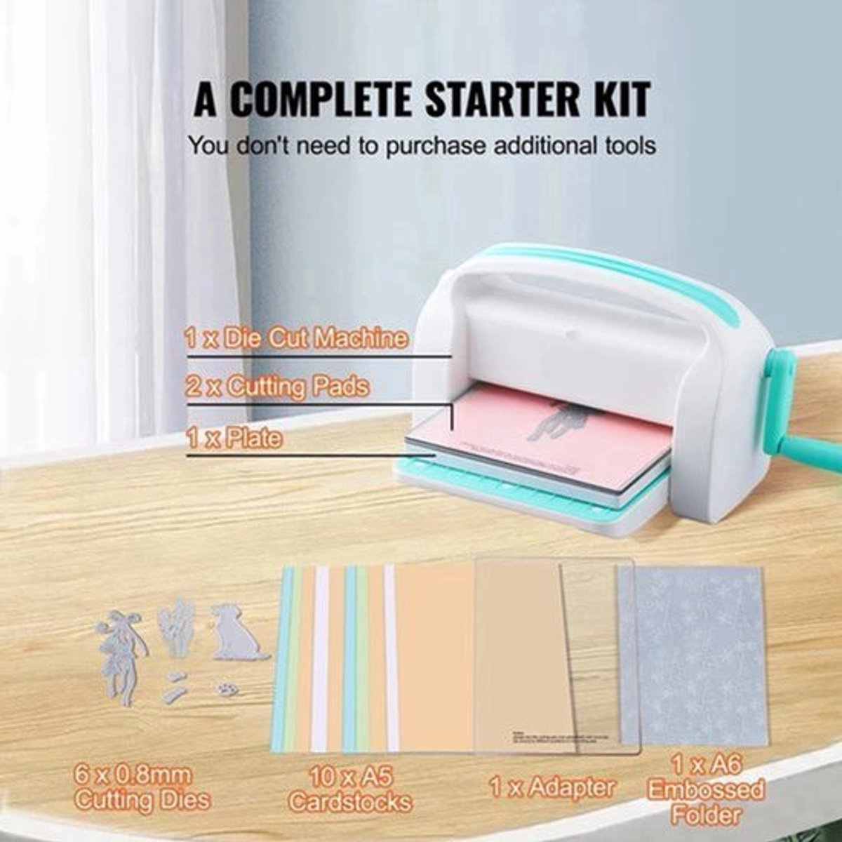 Stansmachine - Handmatige Embossing- en Snijmachine – 9 inch – DIY Scrapbooking & Kaarten Maken – Mini Stansmachine voor Papier, Leer & Stof – Inclusief Starter Kit