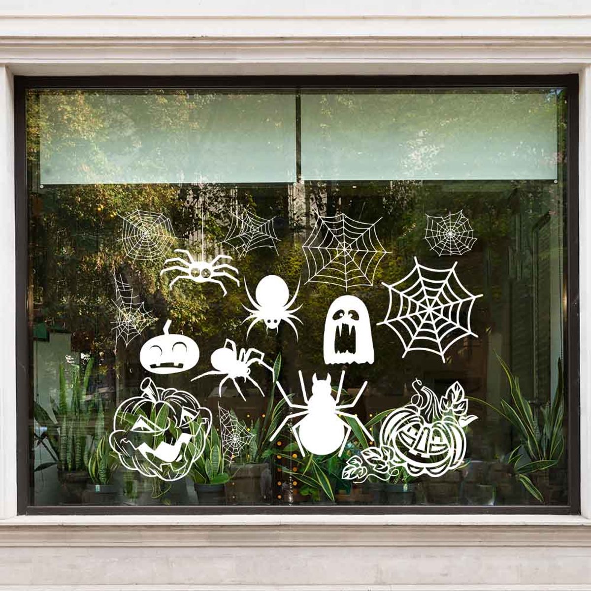 Spinnenweb raamsticker set - Zwart - 60 x 80 cm