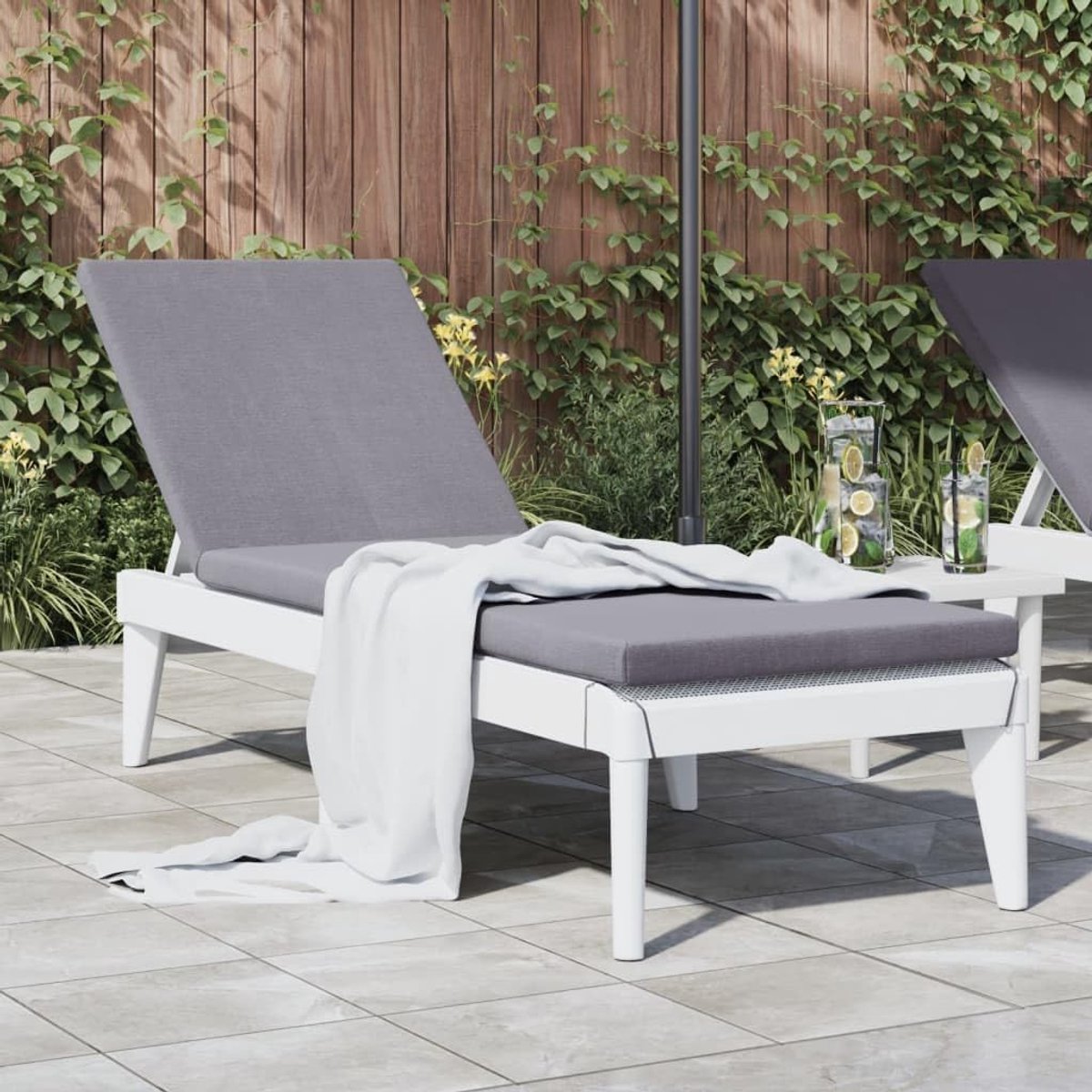 zonnebed, wit, 186 x 60 x 29 cm, verstelbare rugleuning in 4 posities, outdoor ligstoel met jute-look, uv-bestendig en onderhoudsvriendelijk, voor tuin en terras