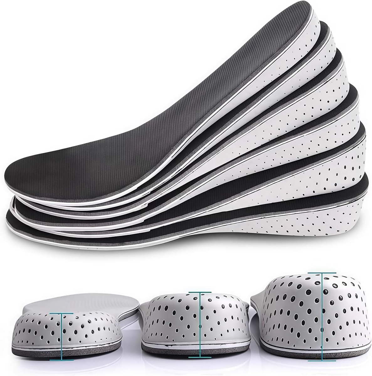 1 paar zacht geheugen schuim volledige lengte hoogte verhogen binnenzool onzichtbare toenemende hak heffen voegt korte laarzen liften pads lift inlegzolen 2.3cm Kleur: wit