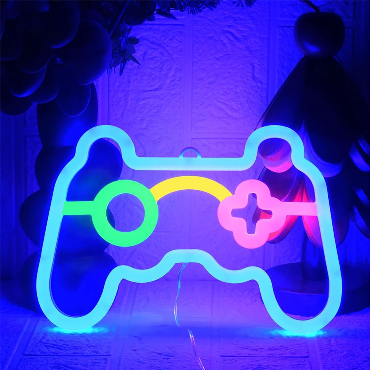 Neon LED-lamp – Neon nachtlampje – Sfeerverlichting – LED-gamecontroller in de vorm van een controller – USB-voeding – Dimschakelaar – Inclusief 1 ophanghaakje – 1,9 W – Perfect cadeau
