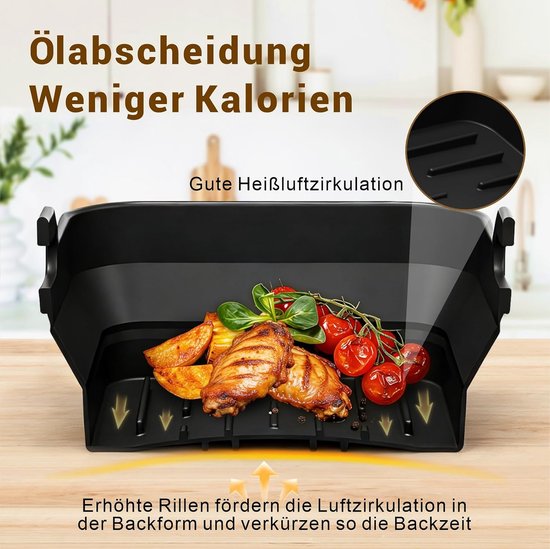 Accessoires voor Airfryer Foodi Max Dual Zone AF400EU 9,5 l, opvouwbare siliconen vorm, accessoires set, herbruikbare ovenschaal, inzetstuk voor Airfryer AF400EU / DZ400EU — afbeelding 4