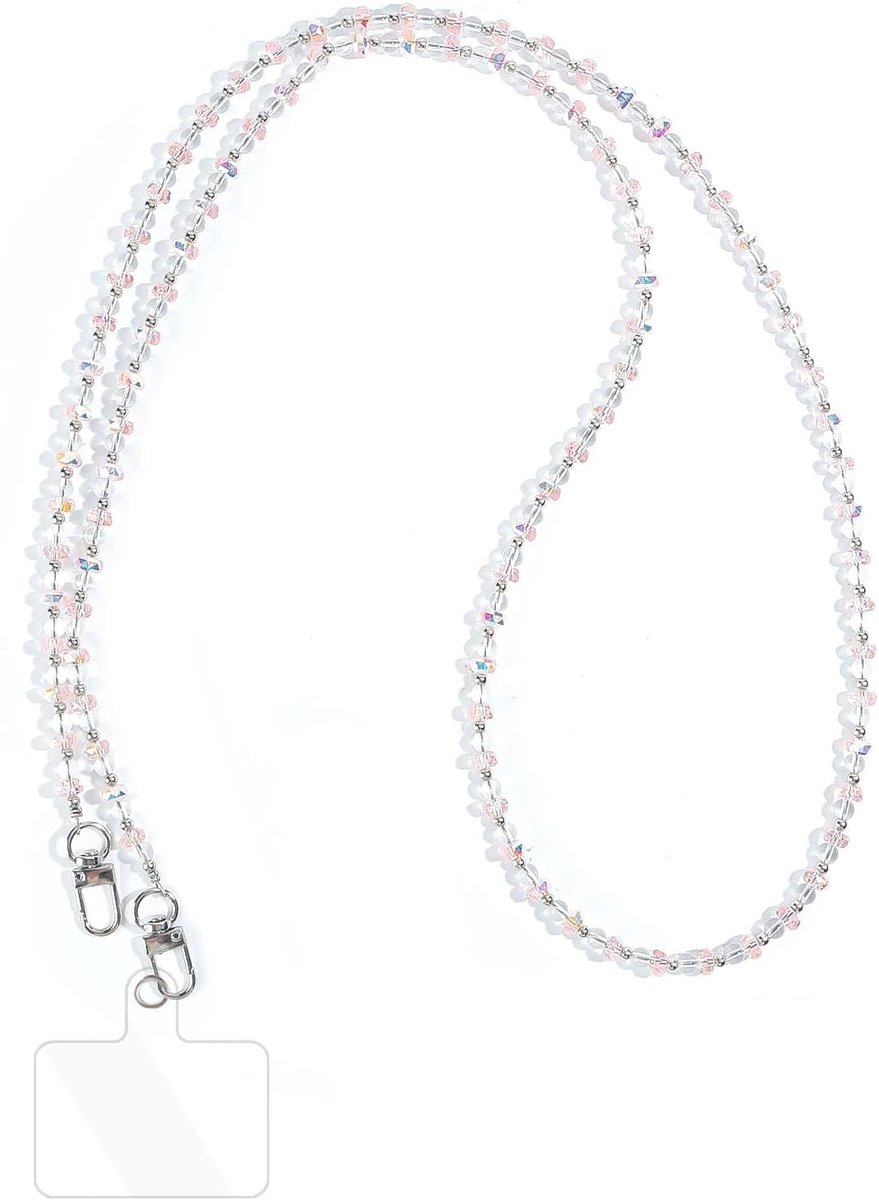 telefoonketting met patch, schattig bling-design met kristallen parels, crossbody omhangkoord, accessoire, anti-verlies telefoonband voor meisjes en vrouwen, roze