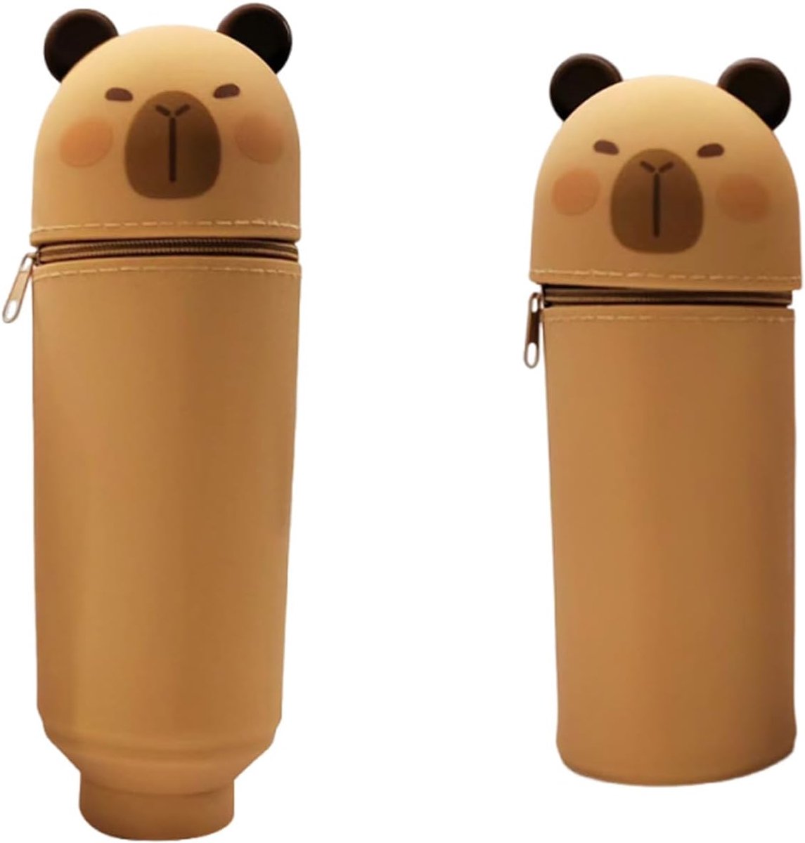 Etui 2 in 1 Zachte Siliconen Kawaii Capibara Desktop Penhouder Rits Sluiting Opbergtas Potlood Tas Potlood Gevallen voor Kinderen Volwassenen, Bruin, Kawaii