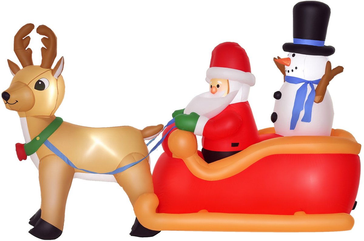 HOMCOM Opblaasbare Kerstman met slee en rendieren 200 cm, 5 ingebouwde LED-lampjes, elektrisch zelfopblazend, waterdicht en duurzaam, kerstdecoratie voor binnen en buiten