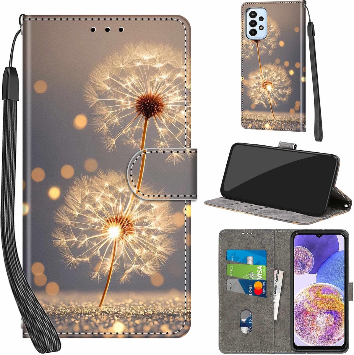 Portemonnee Telefoonhoes voor Samsung Galaxy A23 4G/5G Paardenbloem