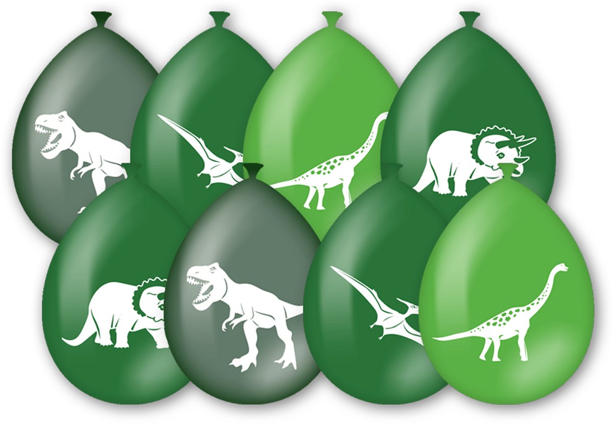 LUQ – Dino Kinderfeestje Latexballonnen – 8 St – Jurassic Birthday Decor – T-Rex Verjaardag Versiering – Helium Ready