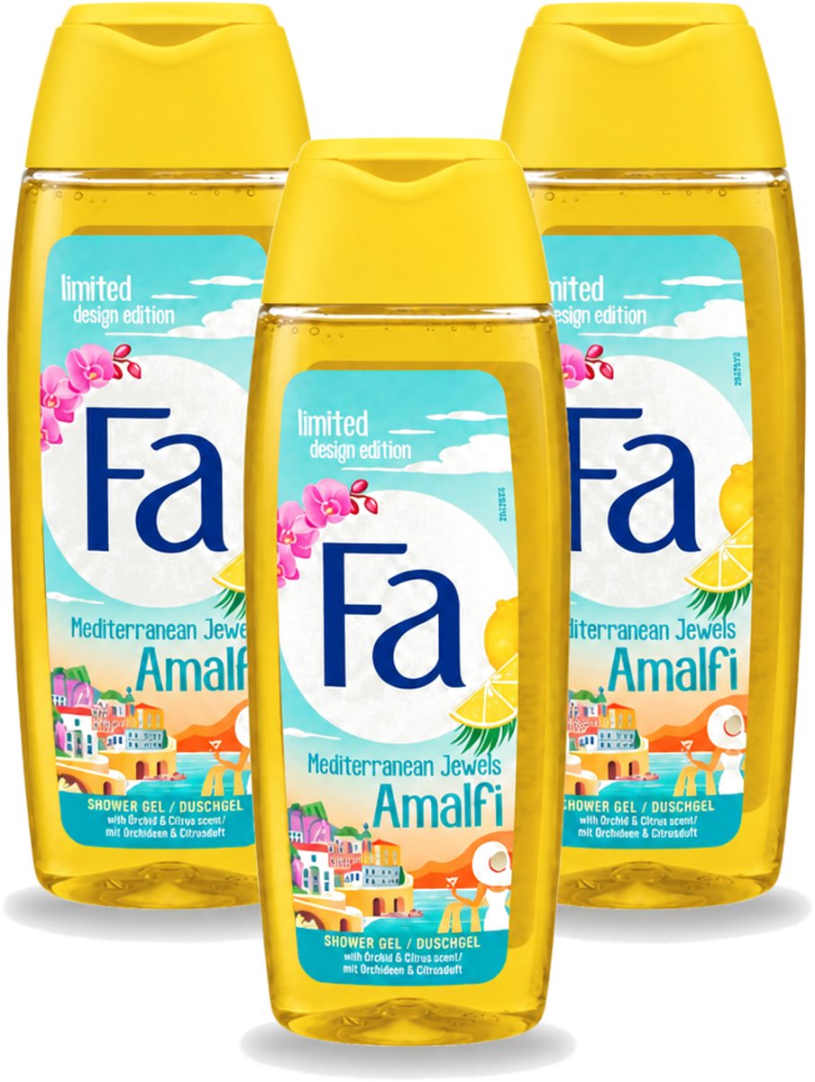 3 x Fa - Douchegel - Mediterranean Jewels Amalfi - Orchidee & Citrus - Frisse & Tropische Geur - Verfrissend - 250 ml - Voordeelverpakking - 3 stuks