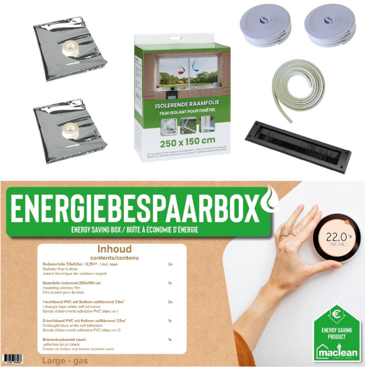 Energiebespaarbox large 7-delig radiatorfolie raamfolie tochtband