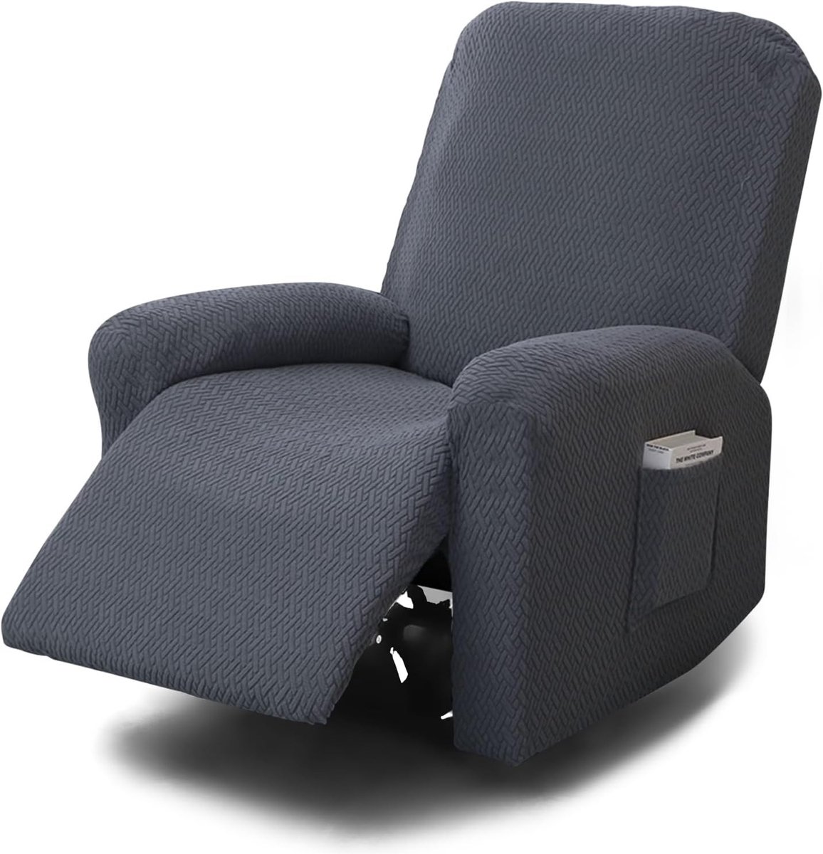Recliner Stoelhoes Set van 4 Stukken - Stretchbare Bescherming voor Relaxstoelen met Zakjes en Elastiek - Donkergrijs, Compleet en Inclusief Stoelhoes
