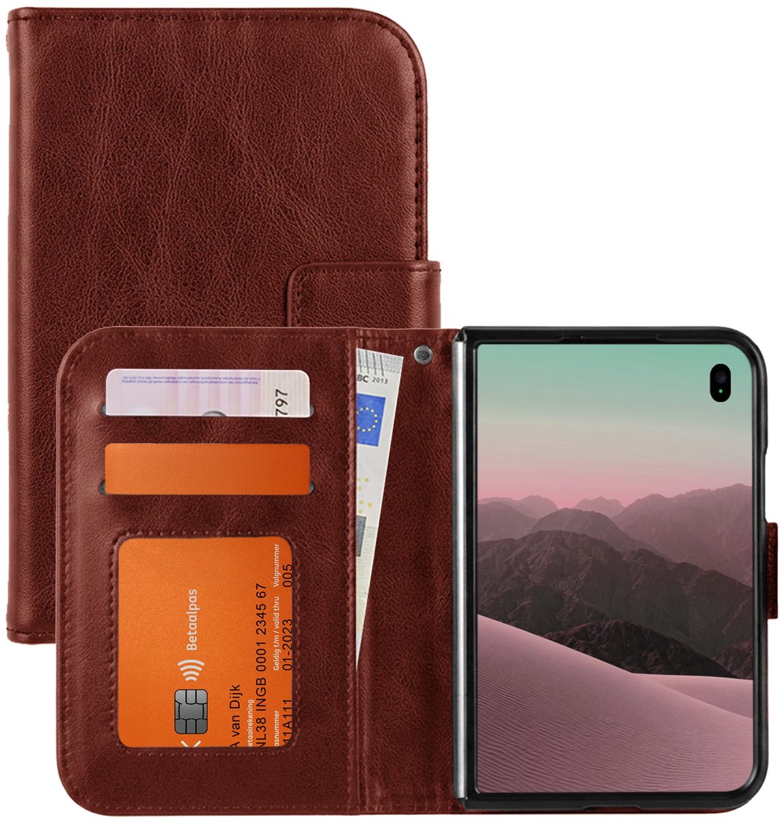 Hoesje - Met Pasjeshouder - Geschikt voor Apple iPhone Duo - Luxe Bookcase Portemonee - Flip Case - Kunstleer Book Case - Flipcase - Book Cover - Walletcase - Portemonneehoes - Bruin