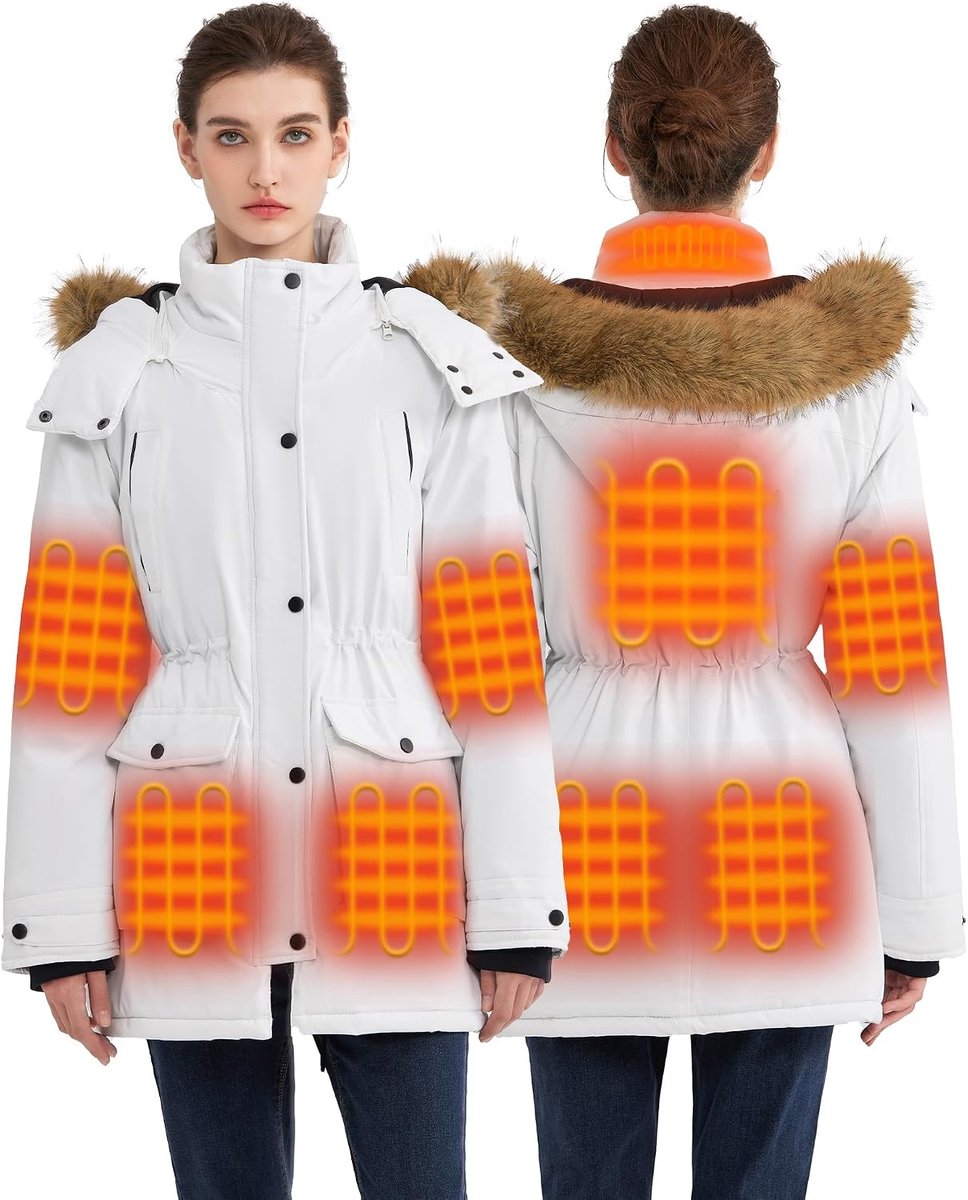 Jassen voor dames met 18400mAh 12V batterij inbegrepen, parka dames verwarmde jas met capuchon schaatsen