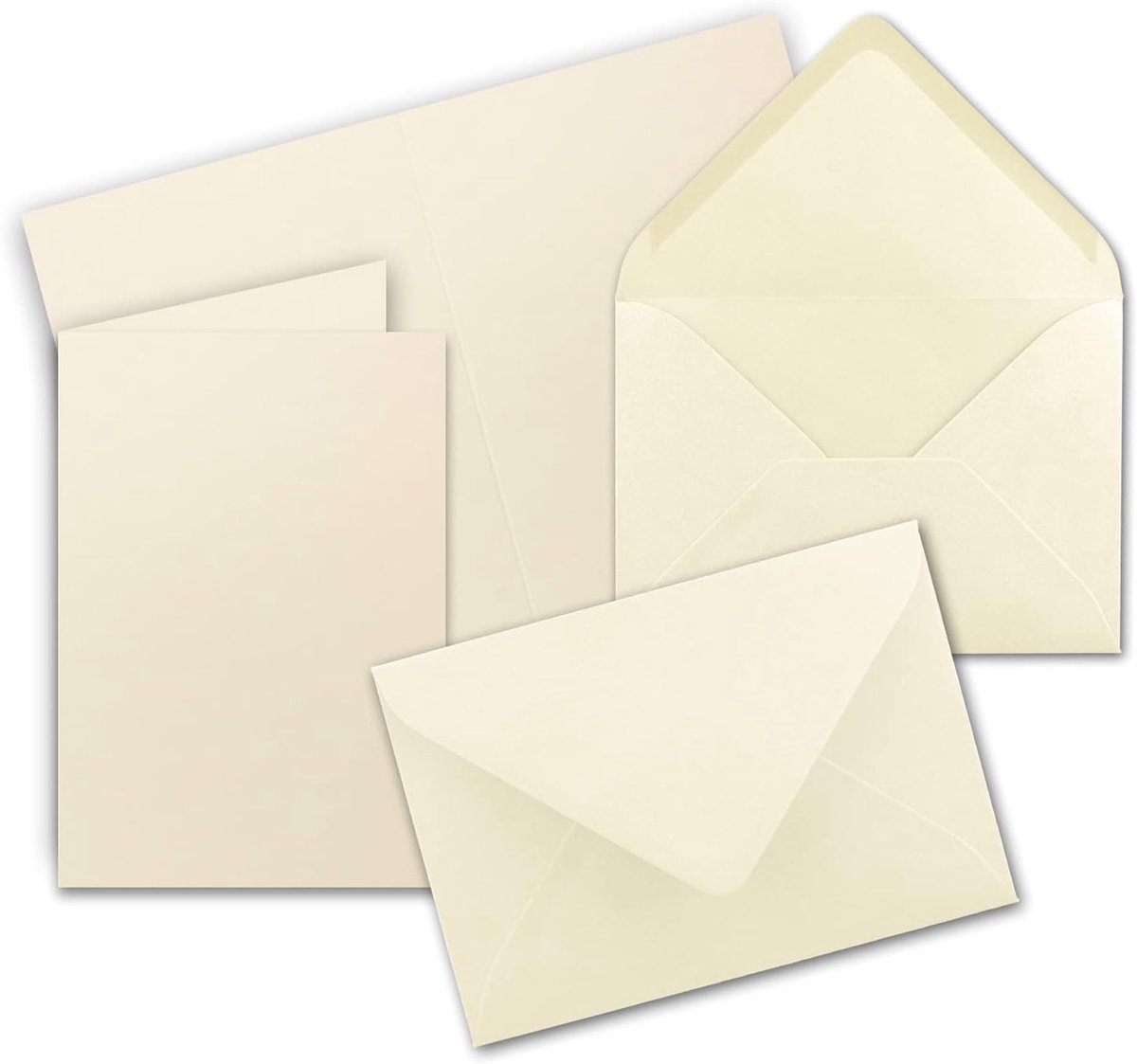 B6 vouwkaartenset met enveloppen, 115 x 170 mm, ideaal voor uitnodigingen, bruiloft, doop, communie, vormvast, geschikt voor printers 50 Sets 81-Vanille