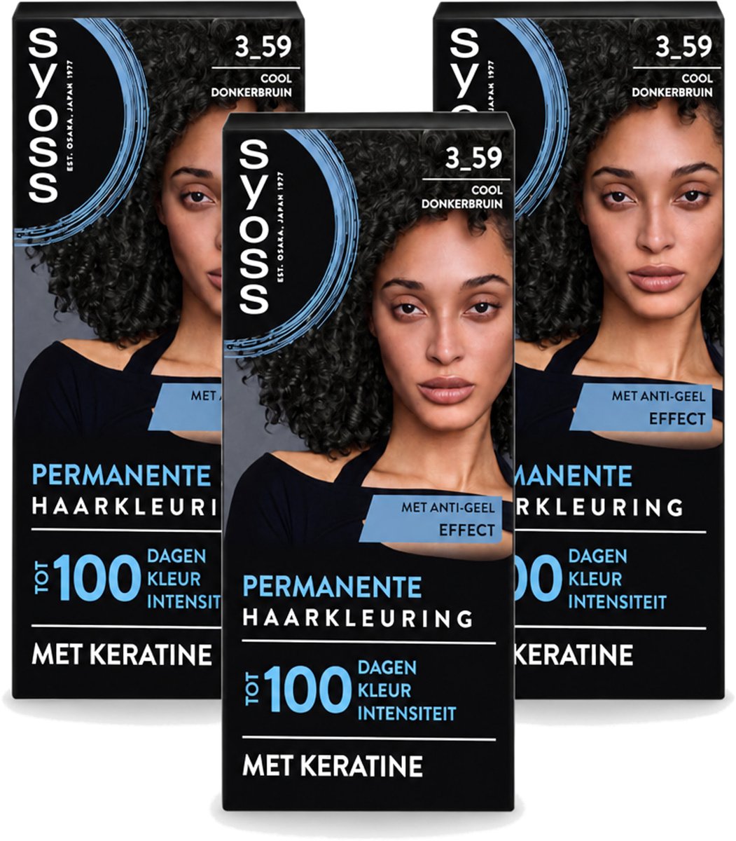 3 x SYOSS - Coloration 3-59 Cool Donkerbruin - Haarverf - Grijsdekking - Vermindert Haarbreuk - Voordeelverpakking - 3 stuks