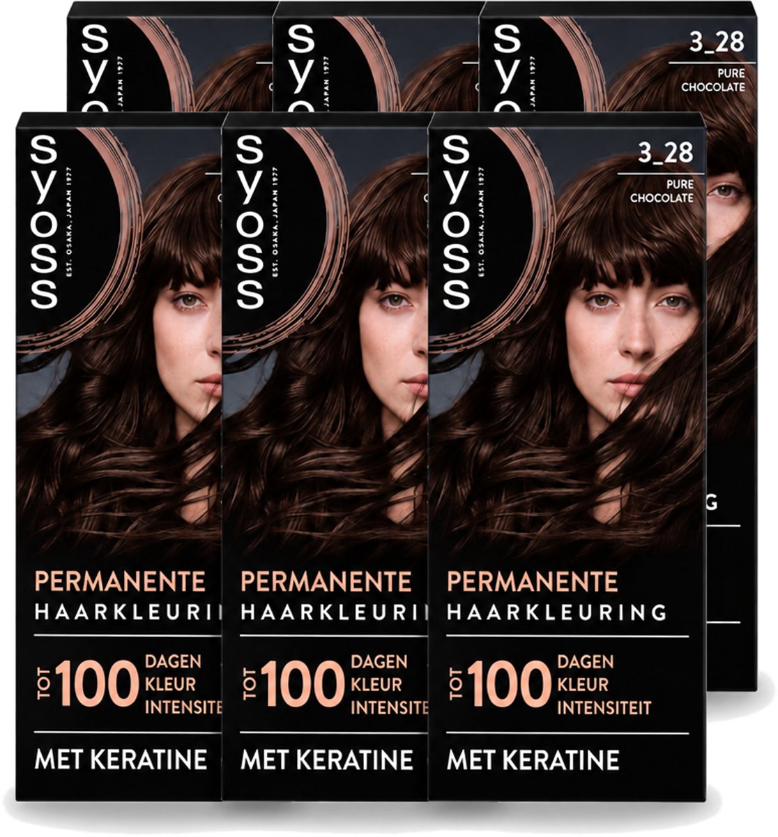 6 x SYOSS - Coloration 3-28 Pure Chocolade - Haarverf - Grijsdekking - Vermindert Haarbreuk - Voordeelverpakking - 6 stuks