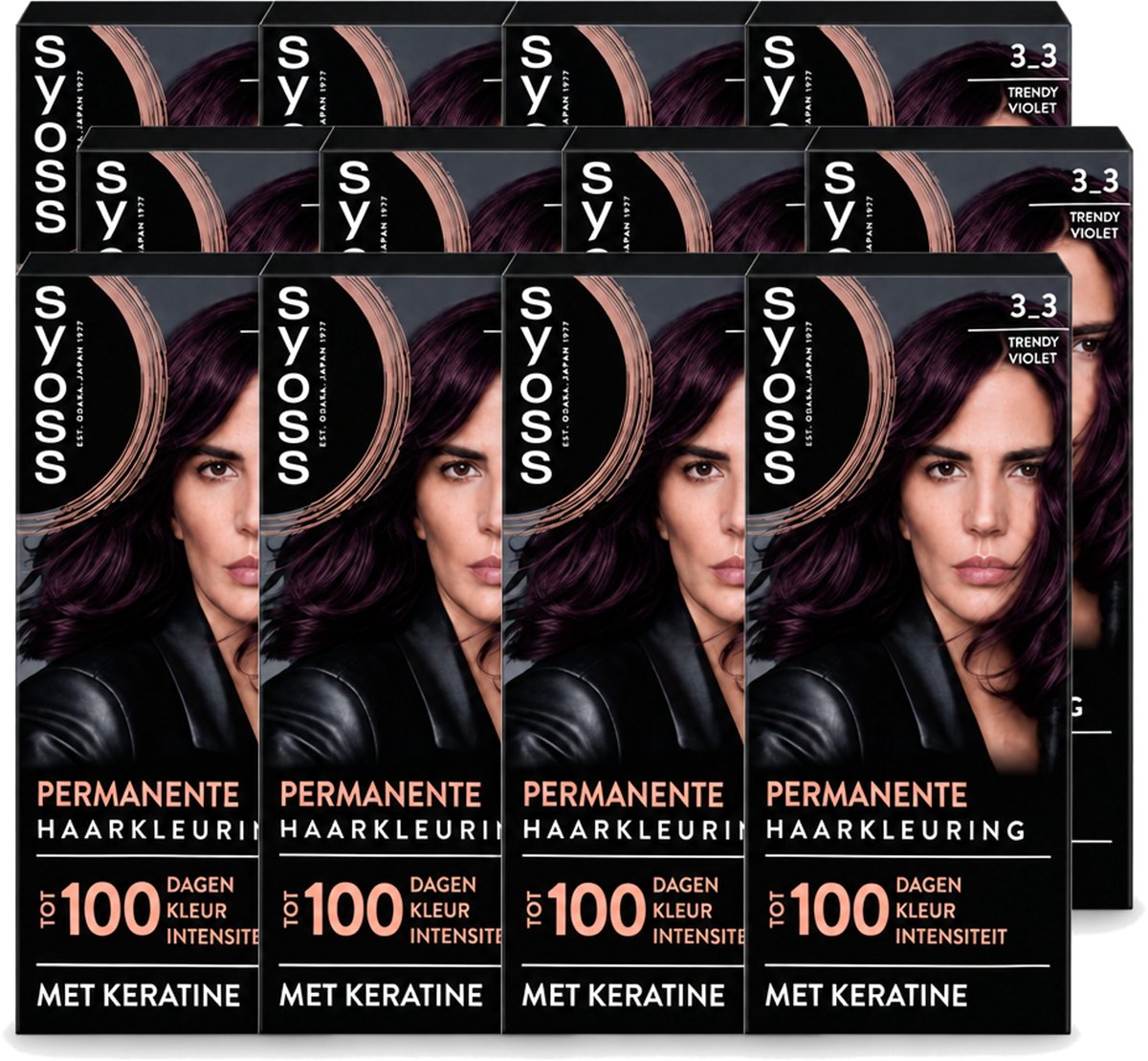 12 x SYOSS Permanent Coloration 3-3 - Haarverf - Trendy Violet - Voordeelverpakking - 12 stuks