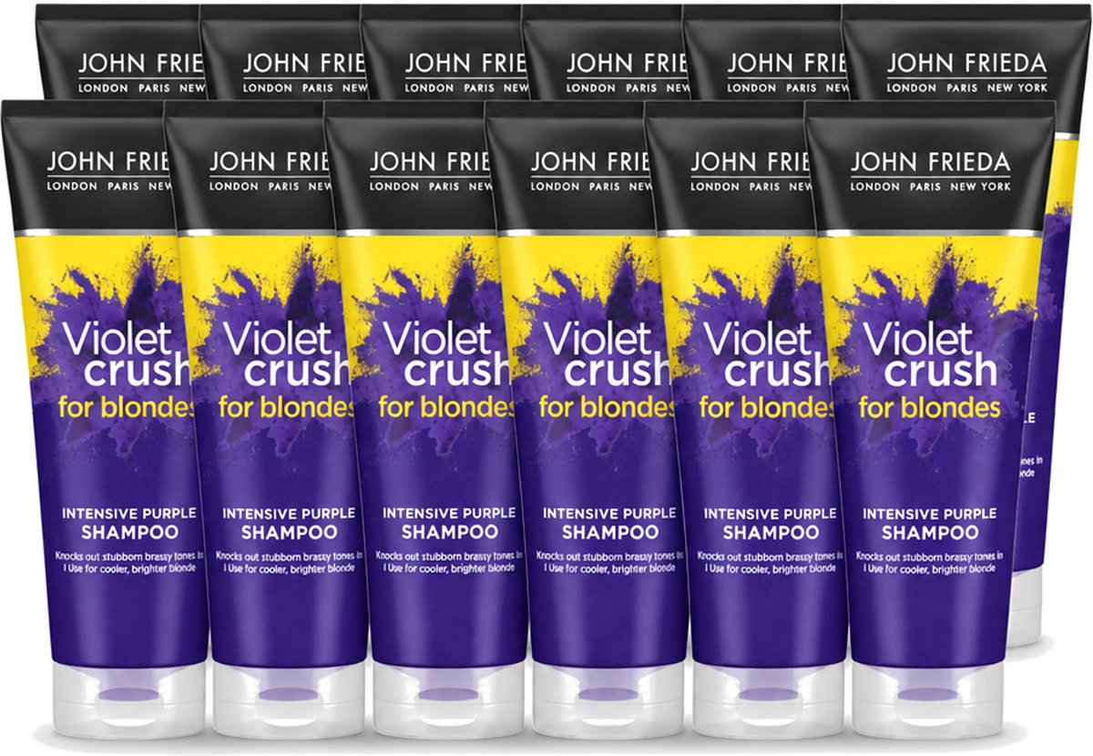 12 x John Frieda – Shampoo – Sheer Blonde Violet Crush Intensive Purple – Tegen gele ondertonen – 250 ml - Voordeelverpakking - 12 stuks