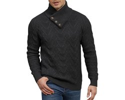 Trui voor heren, lange mouwen, kabeltrui, warme knopen, coltrui met col, casual winter