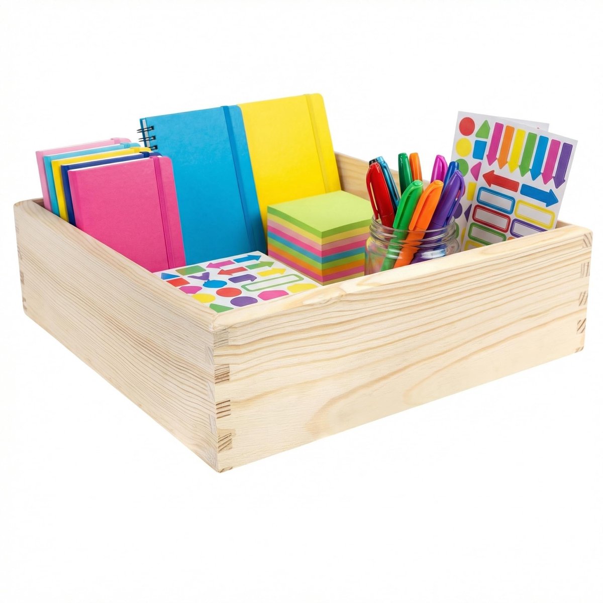 Creative Deco opbergdoos houten kist zonder deksel, 30 x 30 x 9 cm, Houten kist van natuurlijk grenenhout, Lade-organizer voor kleine spullen zoals make-up, sieraden, pennen