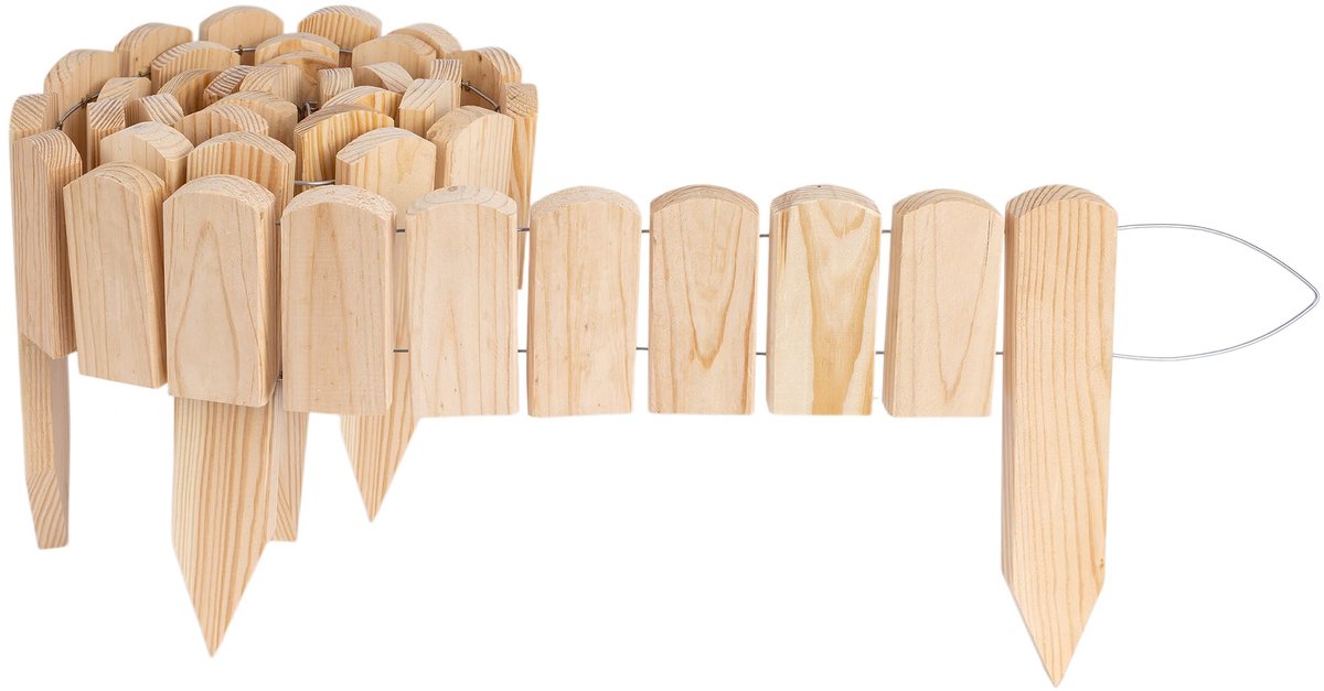 Creative Home Gazonrand Houten borderrand 200 x 10 cm (LxH) naturel, Flexibele borderomranding 10 cm Hoge tuinafscheiding om in de grond te steken, Ideaal als borderomranding