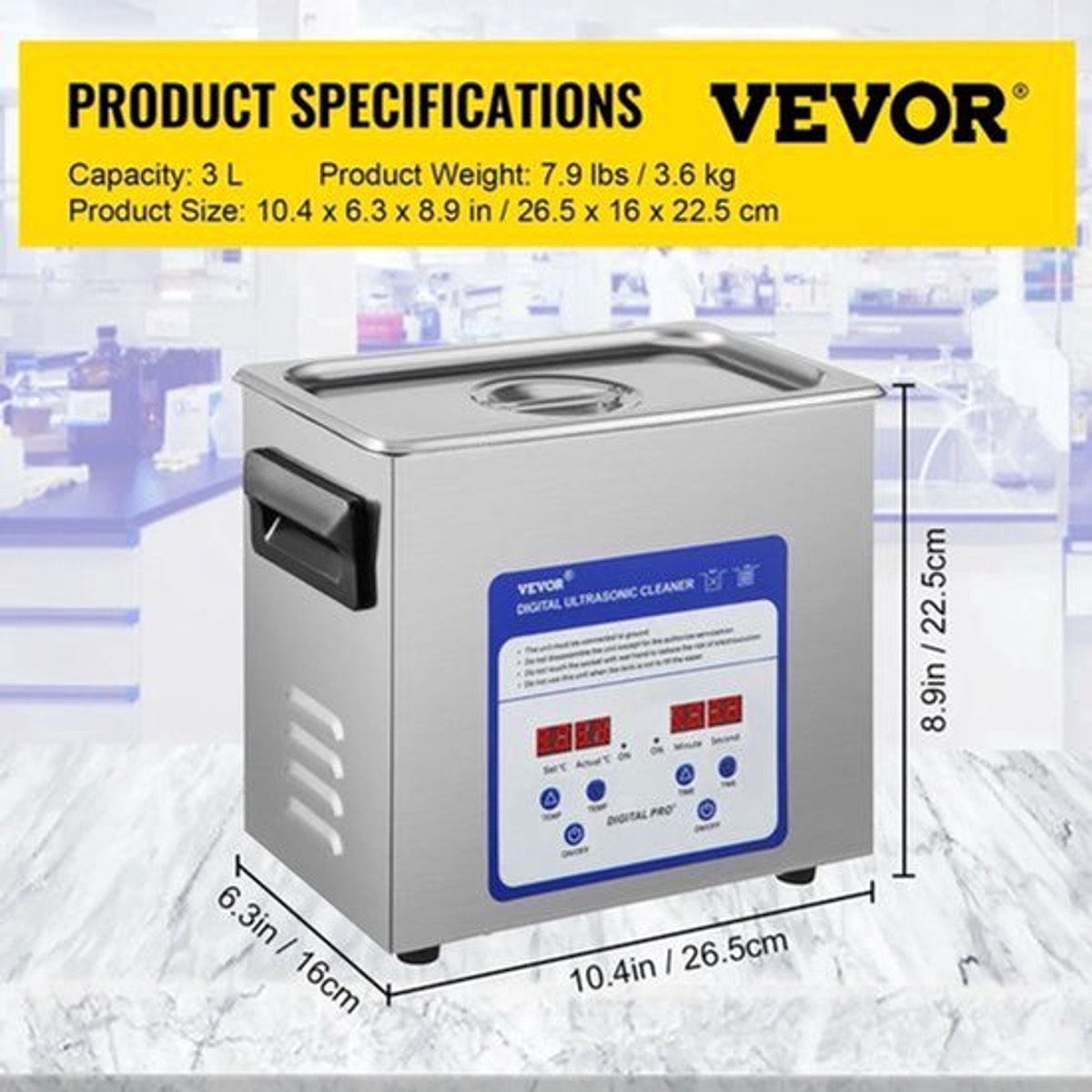 Ultrasoon reiniger - Draagbaar - Reinigingsapparaat voor Sieraden en Brillen - 316 RVS - Capaciteit 3L - Frequentie 40kHz - 220V - Zilver