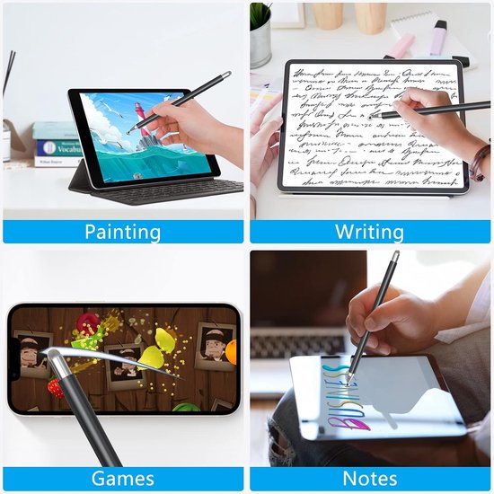Stylus Pen, 2 in 1 Touchscreen Pen Tablet Pen Compatibel met alle Tablets en Smartphones, iPhone, iPad, Samsung, Surface, Huawei, Xiaomi, Android, IOS enz.Zwart — afbeelding 5