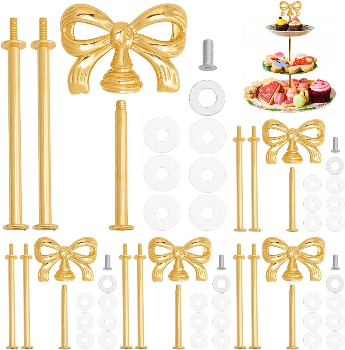 3 Tiers Cake Tray Stand Handvat Gouden Metalen Cake Stands Houder Cupcake Dessert Fruit Plaat Hardware Fitting Houder Staaf voor Bruiloft Cupcake Cookie Display Party Festival Cake Plaat