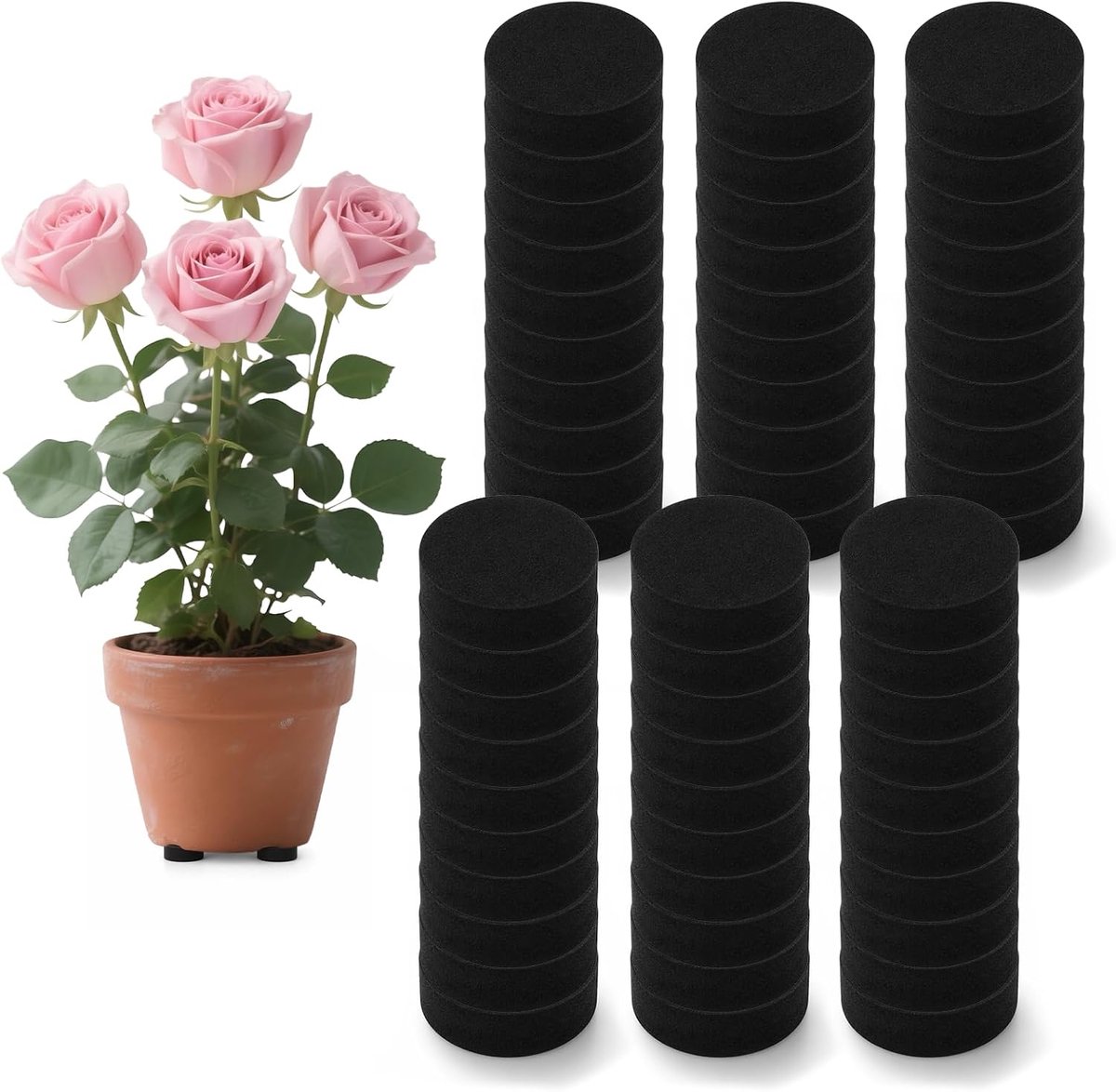 60 stuks onzichtbare bloempotvoetjes, antislip stickers van dik EVA, zwarte plantenverhogers voor binnen en buiten, beschermen de vloer tegen krassen