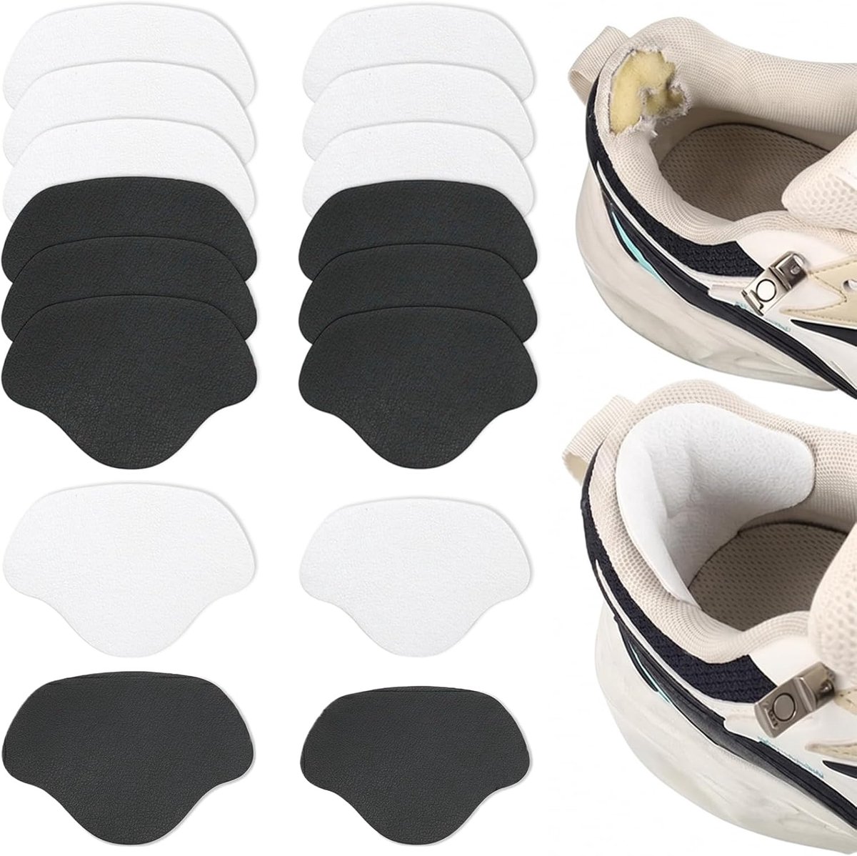 Hielreparatiepatches voor de meeste schoenen, zelfklevend, voor mannen en vrouwen, wit, zwart, 16 stuks
