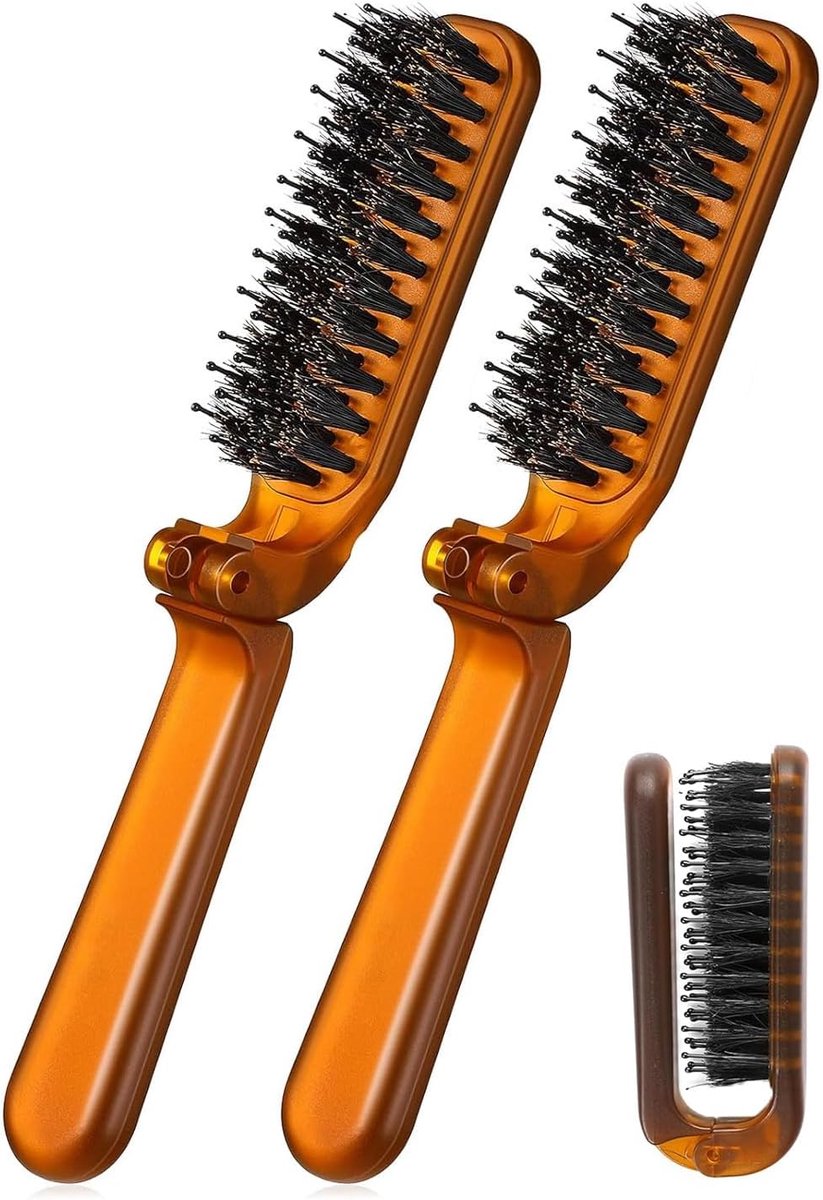 2 stuks reisborstel voor buigzaam haar, mini-borstelkam, zakborstel, draagbaar haarstyling-gereedschap voor mannen en vrouwen (bruin)