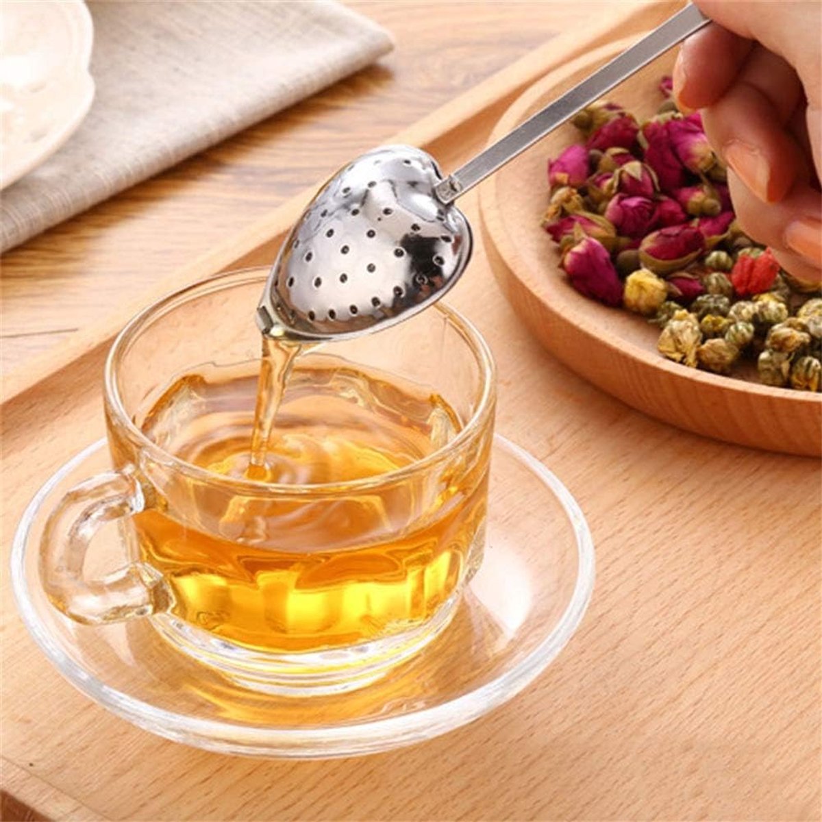 Thee Filter Lepel, Hartvormige Thee Zeeven Lange Snap Lepel Voor Losse Bladeren Thee En Mulling Kruidenblad Steiler Met Handvat