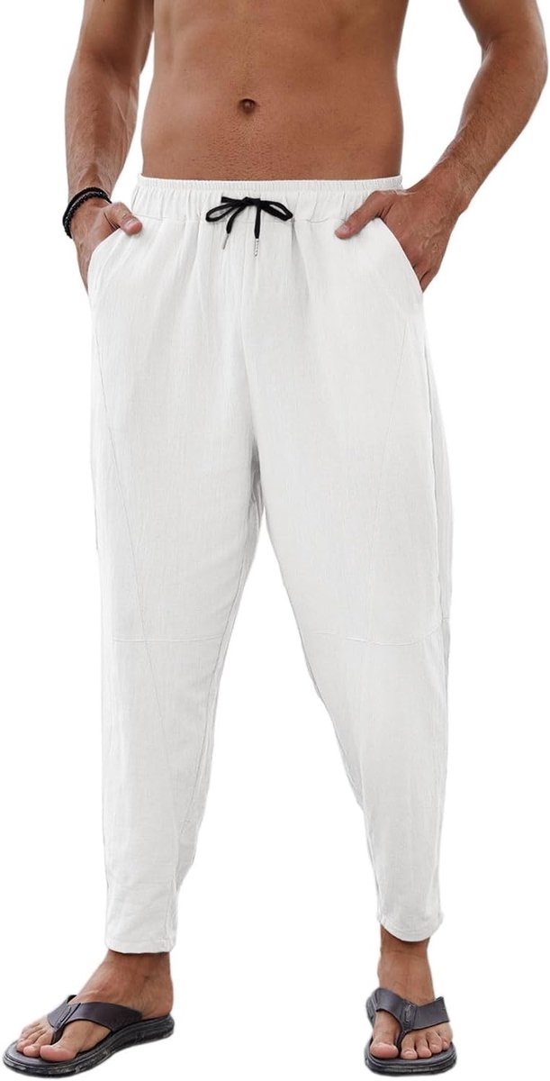 Linnen en katoenen broek voor heren, zomer, lichte harembroek, casual, comfortabele elastische baggy broek met vier zakken, yoga, hippies, spiggia-broek