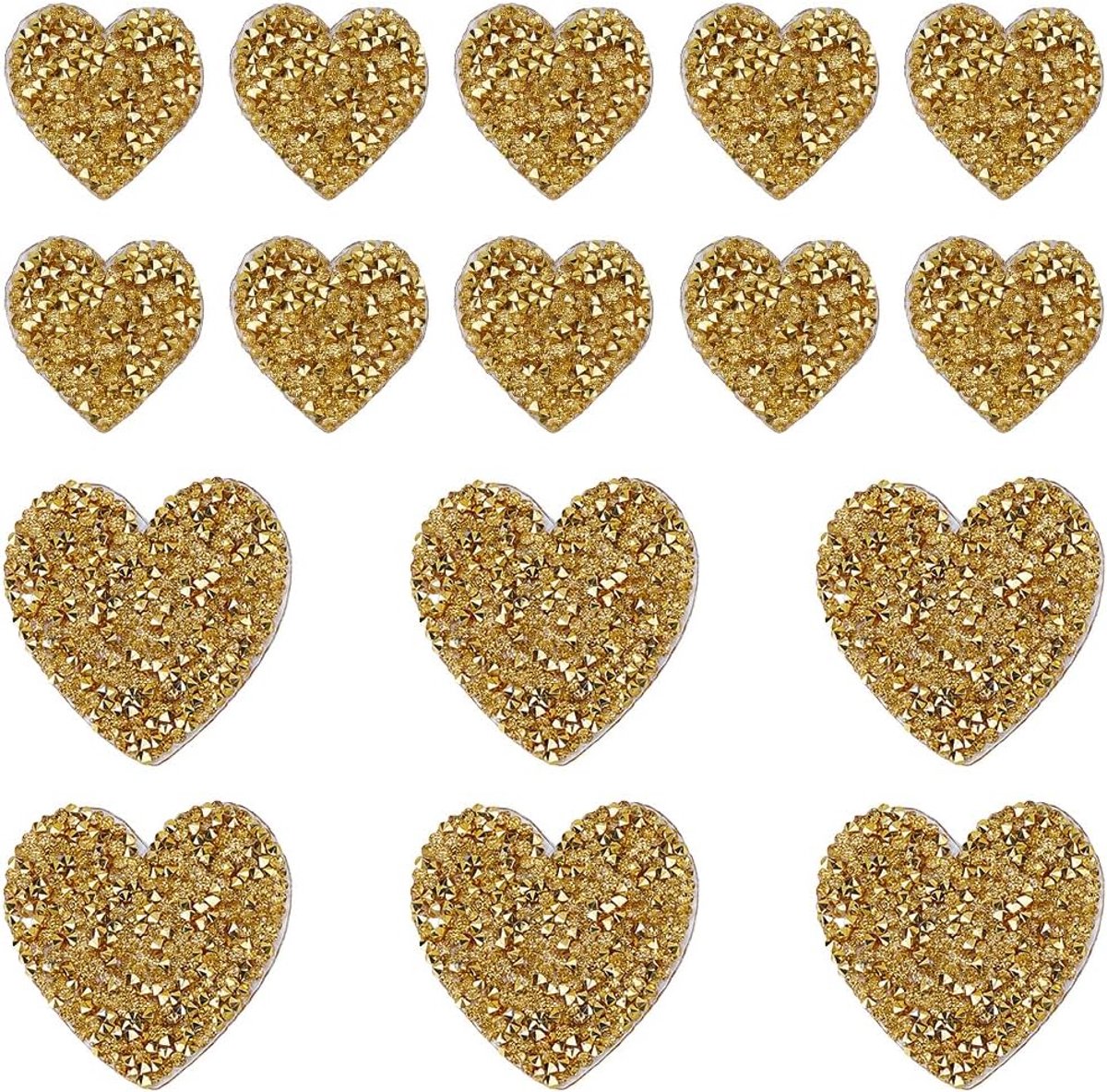 20 Stuks Gouden Strass Patches Ijzer Op Gouden Hart Patroon Patch Naai Op Liefde Bling Glitter Hars Steentjes Applicaties Bulk Voor Naaien Maken Reparatie Kleding Hoed Jeans Schoenen Diy