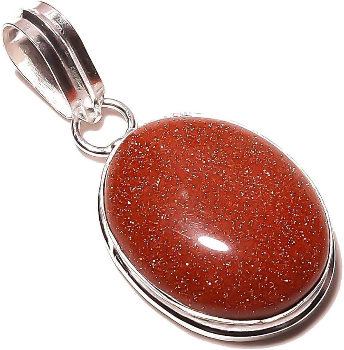 Sunstone Handmade PENDANT 2" Long Silver Plated! Jewelry from Kashish! All Variety Store all Occasions