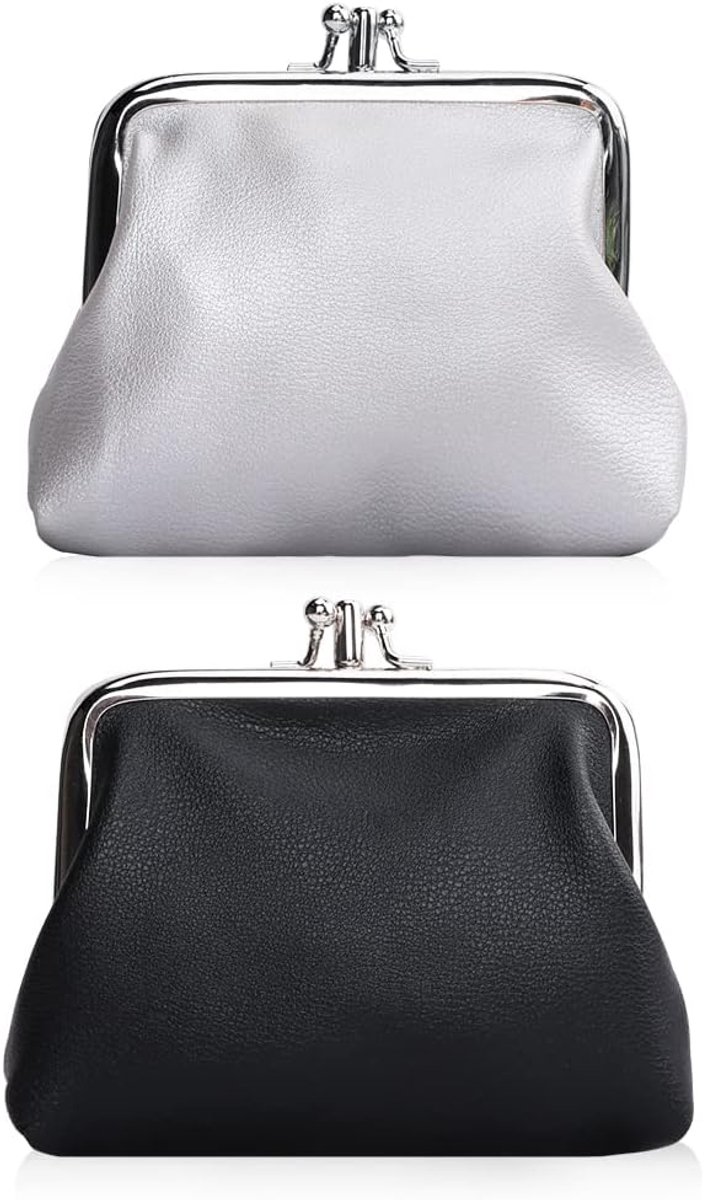 2-pack PU-portemonnee Coin Purse Double Pocket Change Pouch Clutch Wallet met gesp sluiting voor meisjes en vrouwen