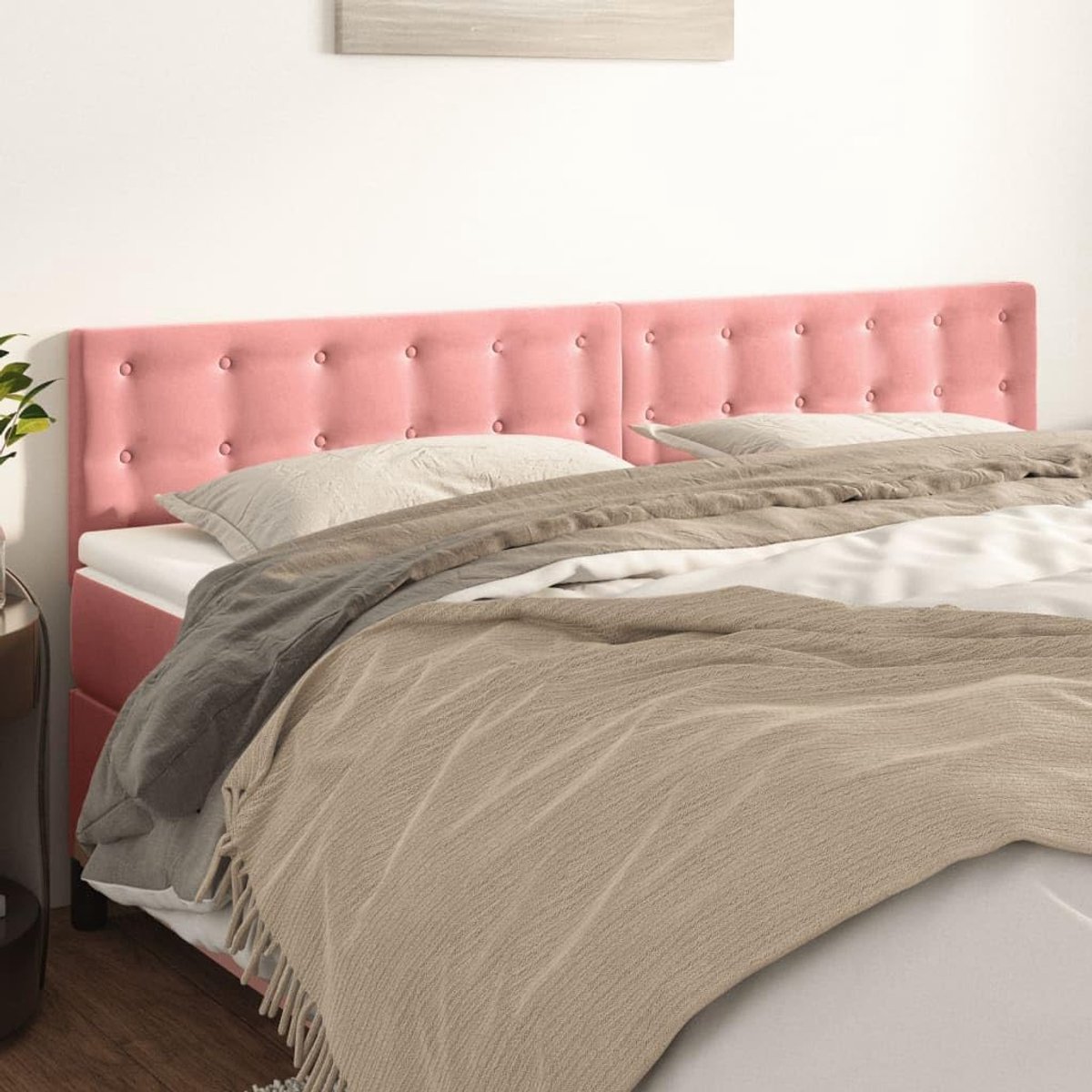 Hoofdeinden, 2 stuks, roze, 100 x 5 x 78/88 cm, in hoogte verstelbaar, zachte stof, luxe fluweel, robuuste houten poten, stabiele ondersteuning, lezen
