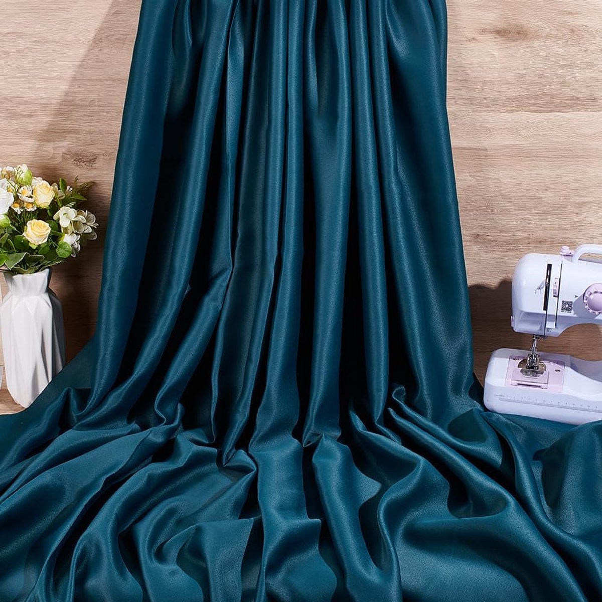 Brede verduisterende gordijnstof van polyester, 2,8 m breed, 2 m lang, groenblauw, voor doe-het-zelf gordijnen en gordijnvoeringen