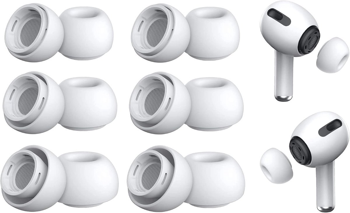 6 Paar Vervangende Siliconen Oordopjes voor Airpods Pro (S/M/L, Wit)