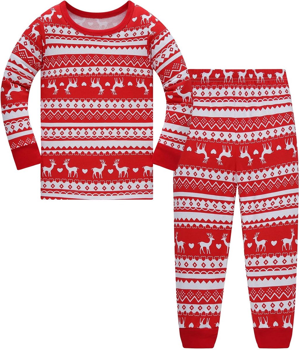 Kerstpyjama voor kinderen, jongens, katoen, meisjes, nachtkleding, uniseks, lange mouwen, 2-delige nachtkleding, outfit, 1-12 jaar