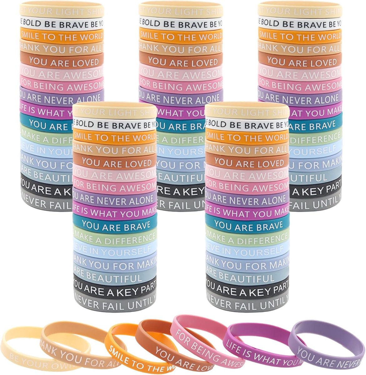 80 Pack Inspirerende Siliconen Armbanden Bulk Gekleurde Motiverende Armbanden met Quotes Stretch Motiverende Rubberen Polsbandjes Affirmatie Prijs Gift voor Mannen Vrouwen
