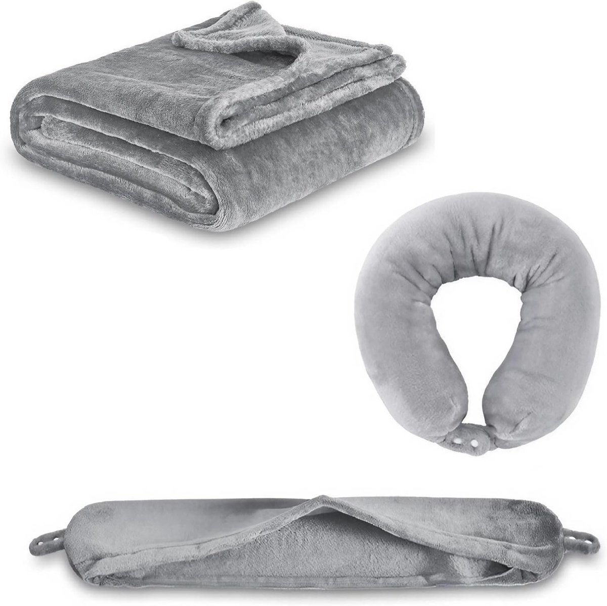 Ultralichte Reiskleed, Warm en Dun, Perfect voor Vliegtuig, Auto en Kamperen, 3-in-1 Set met Nekkussen en Fleece, Ideaal voor Thuis en Op Kantoor