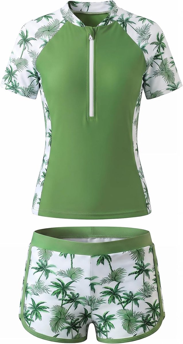 Zwempak Tweedelig Rashguard met Korte Mouwen en Voorgevormde Beha's Kinderzwempak met Zwemshort Sneldrogend Strand Surf en Zwemkleding met Bloemenprint voor Kinderen 5-14 Jaar