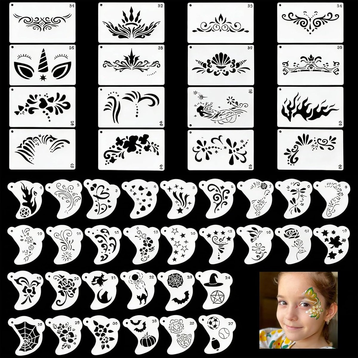 46 stuks sjablonenset voor kinderen, PET-sjablonen, carnaval, Halloween-feest