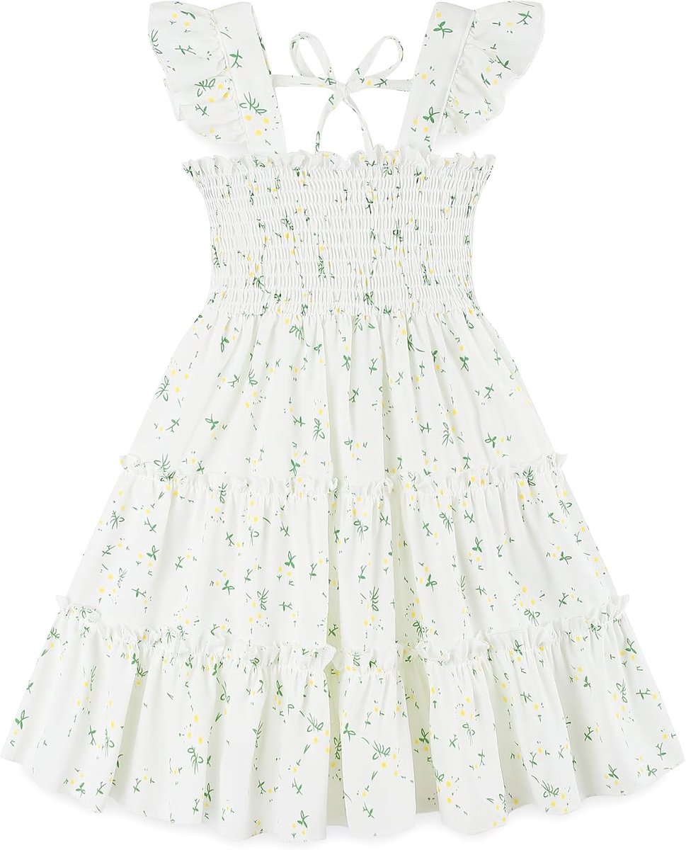 Zomerjurk voor babymeisjes, mouwloos, A-lijn, midi-jurk, prinses, meisjes, casual, schoudervrij, met ruches, 18-24 maanden, 2-6 jaar