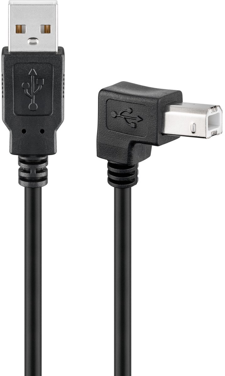 USB-A naar USB-B haaks (beneden) kabel - USB2.0 - tot 1A / zwart - 0,50 meter