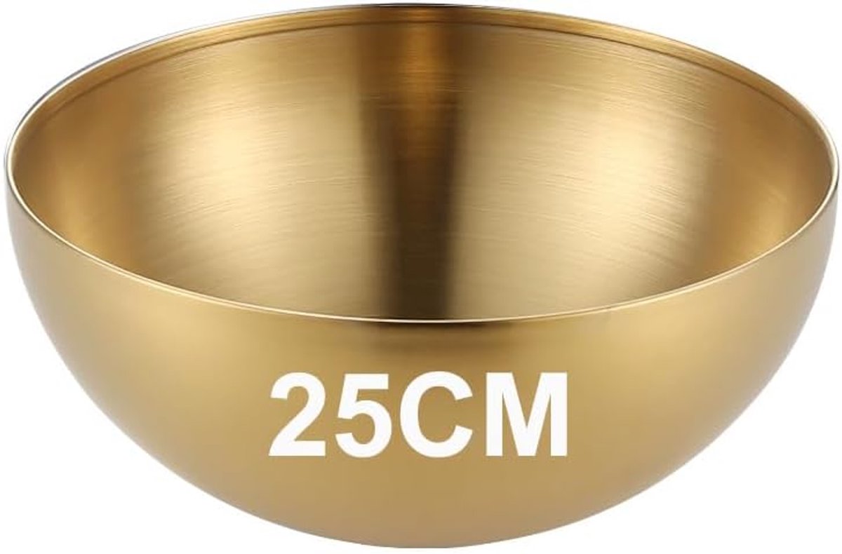 gouden Koreaanse rijstkom, Koreaanse rijstkom, Koreaanse roestvrijstalen kom, slakom, mengkom van roestvrij staal, capaciteit voor salades, pasta, soepen, rijst, fruit (25 cm)